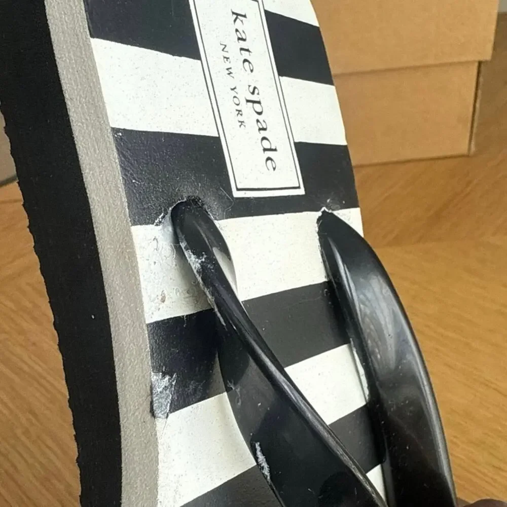 Kate Spade Black/White Striped Women Wedge Sandals - SZ 5